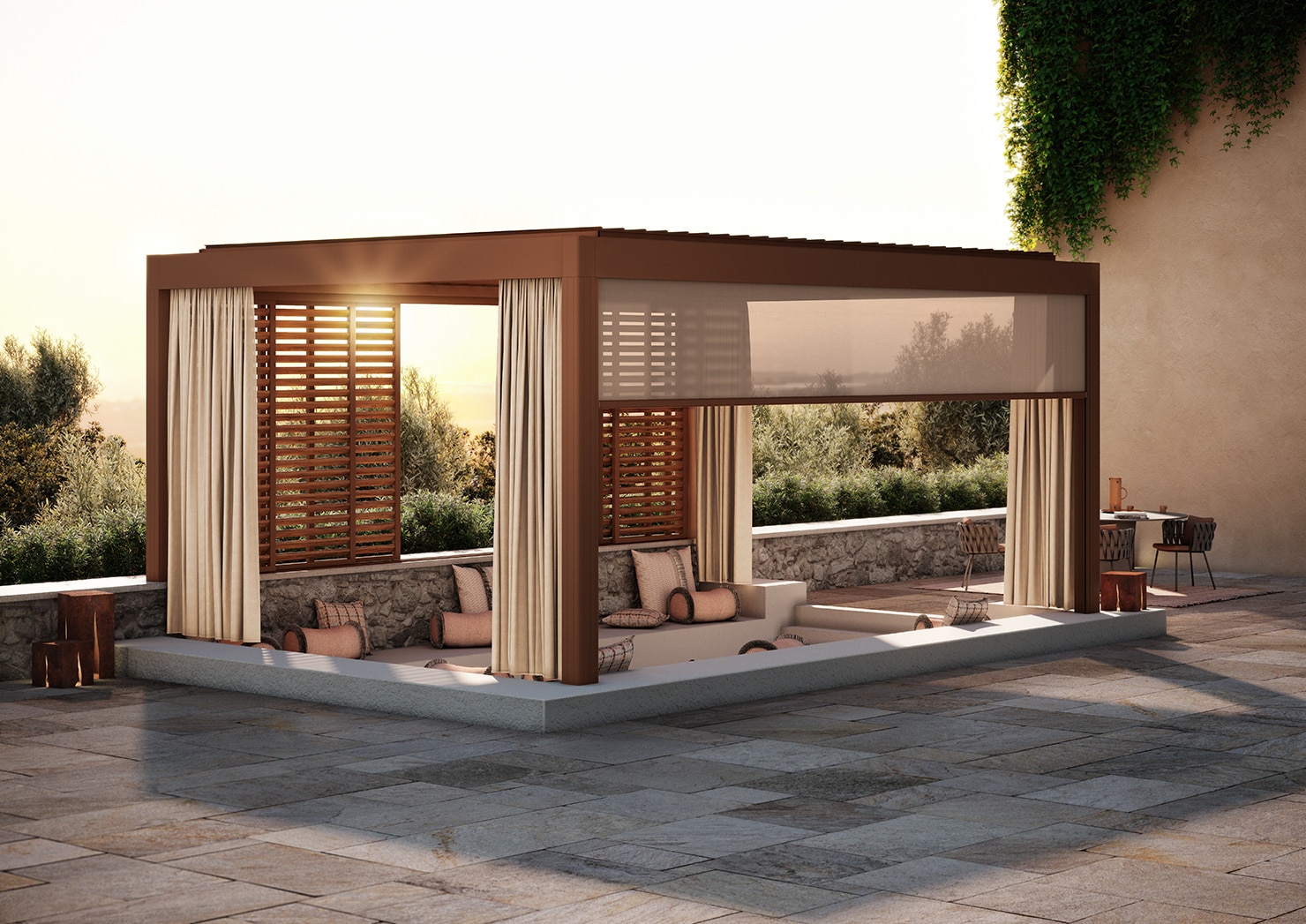 Varm design style Earth Oasis I Renson Camargue pergola