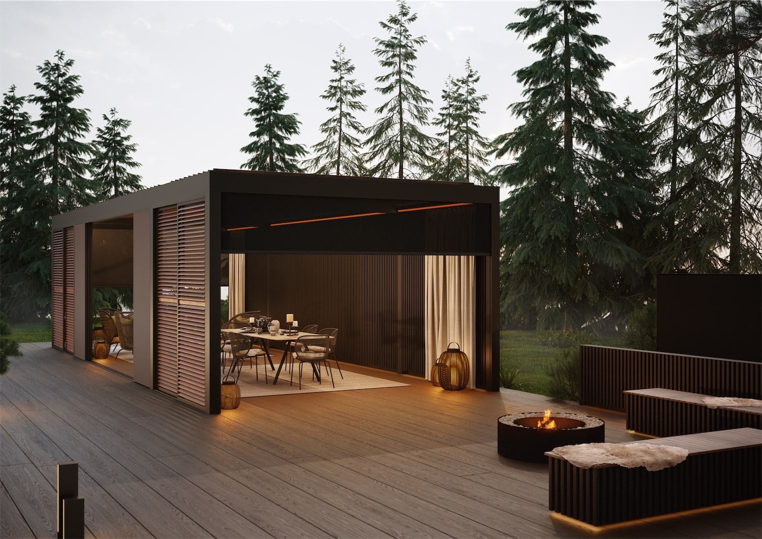 Renson pergola i mørke farver i design style Spiritual Harmony
