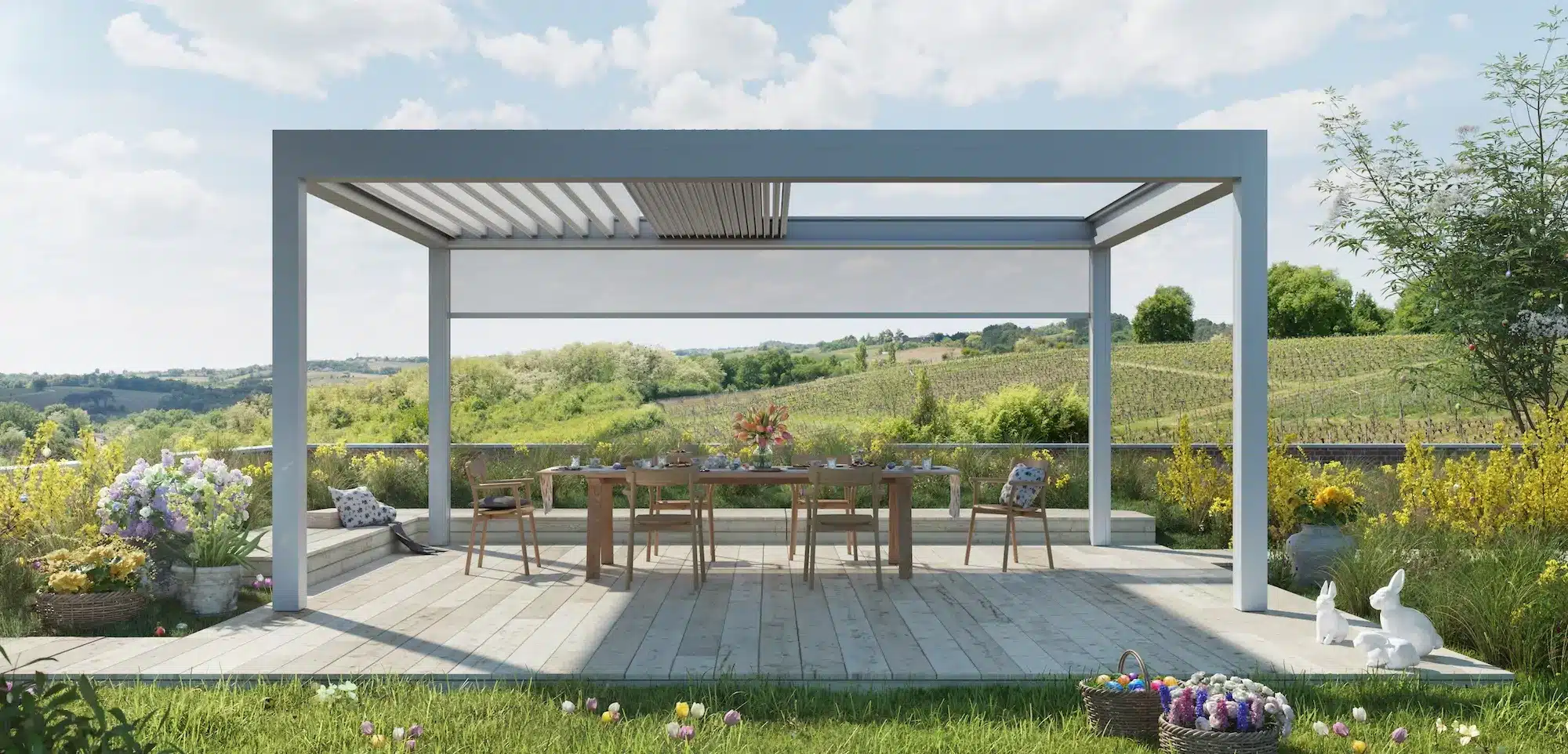 Fritstående pergola med skydelameller