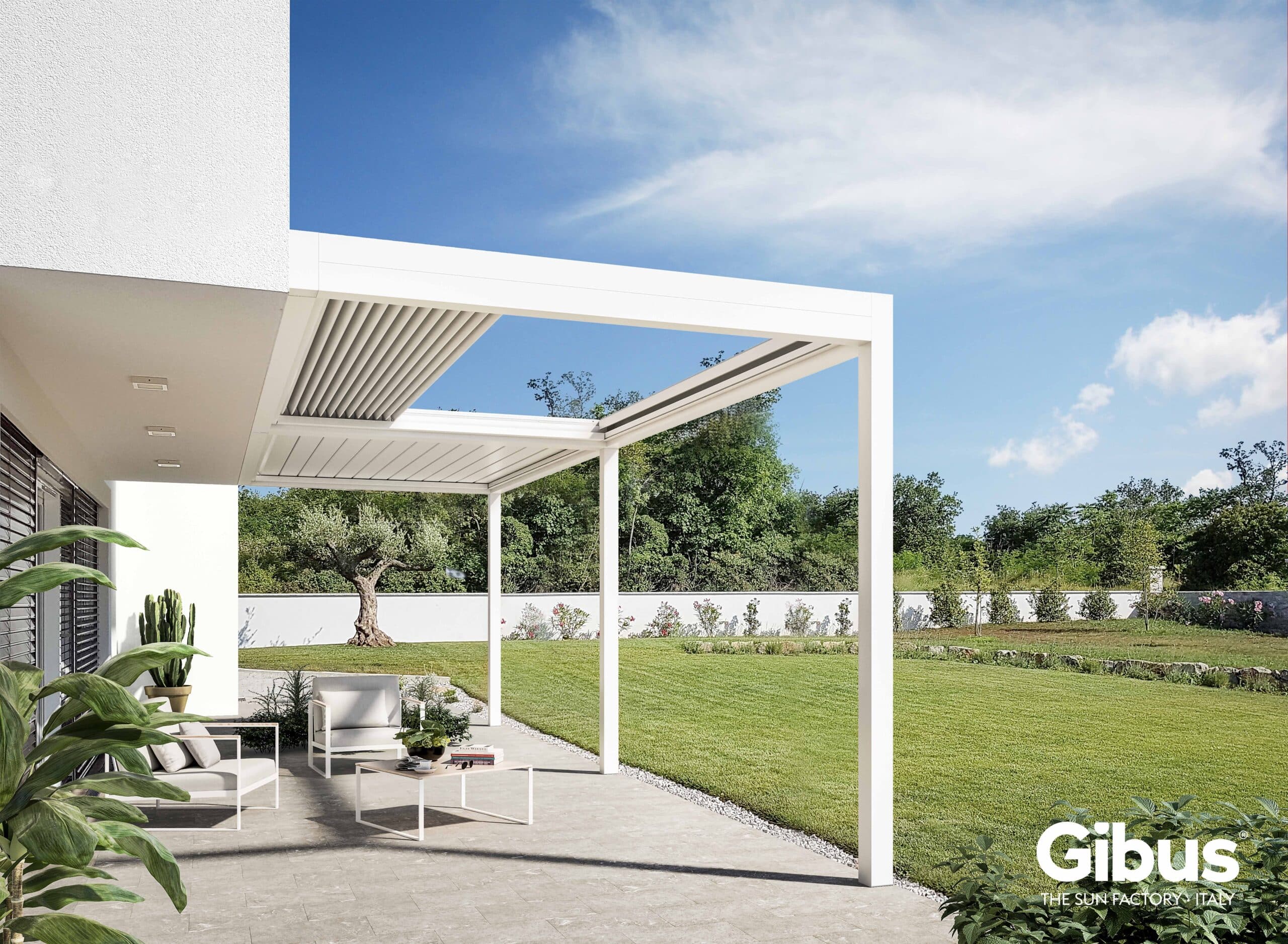 Pergola med oplukkeligt tag fra Gibus model Sway