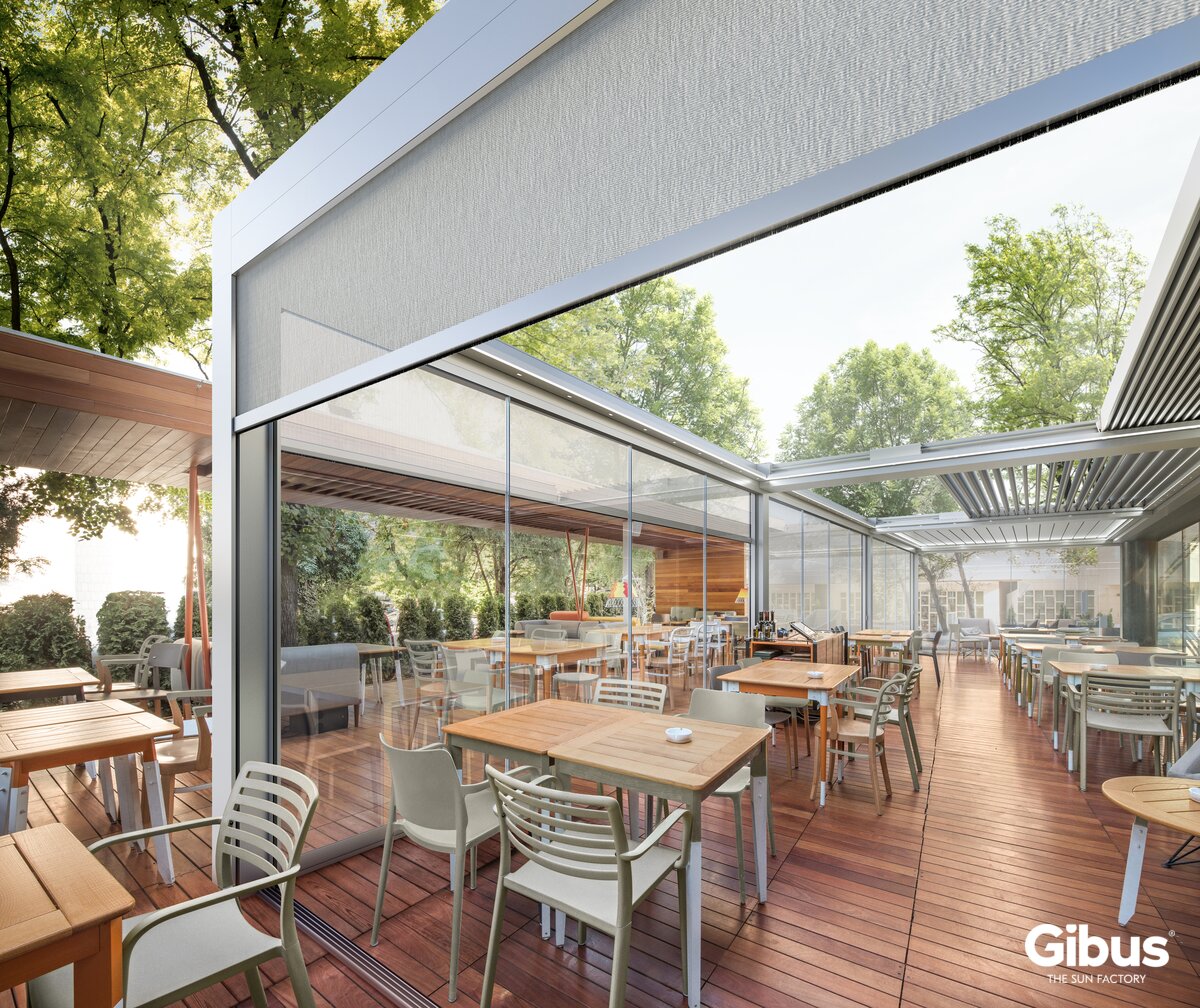 Gibus Velvet plus pergola med skydbare lameller