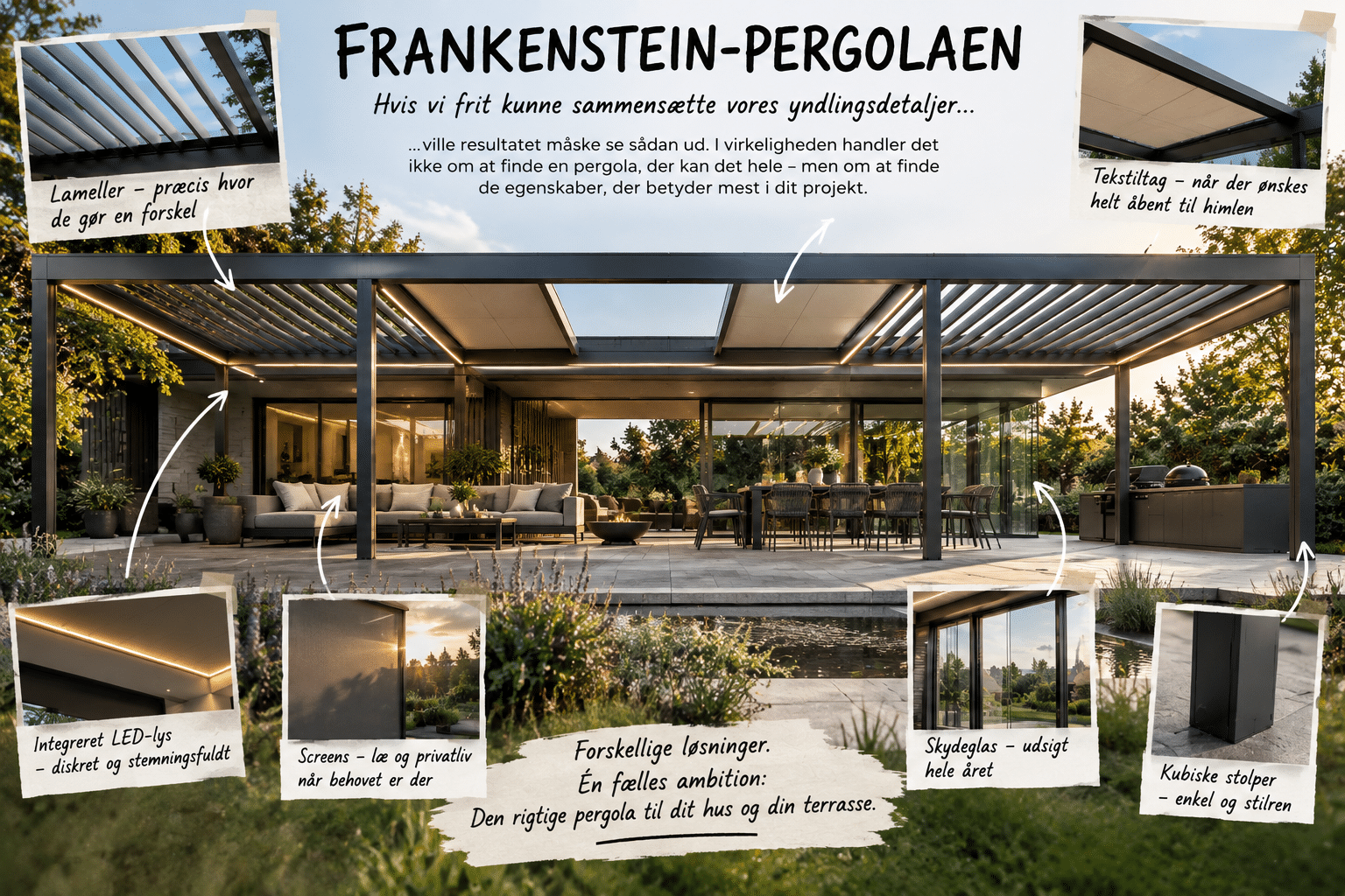 Frankenstein Pergola Forskellige tekniske løsninger og detaljer på kvalitetspergolaer