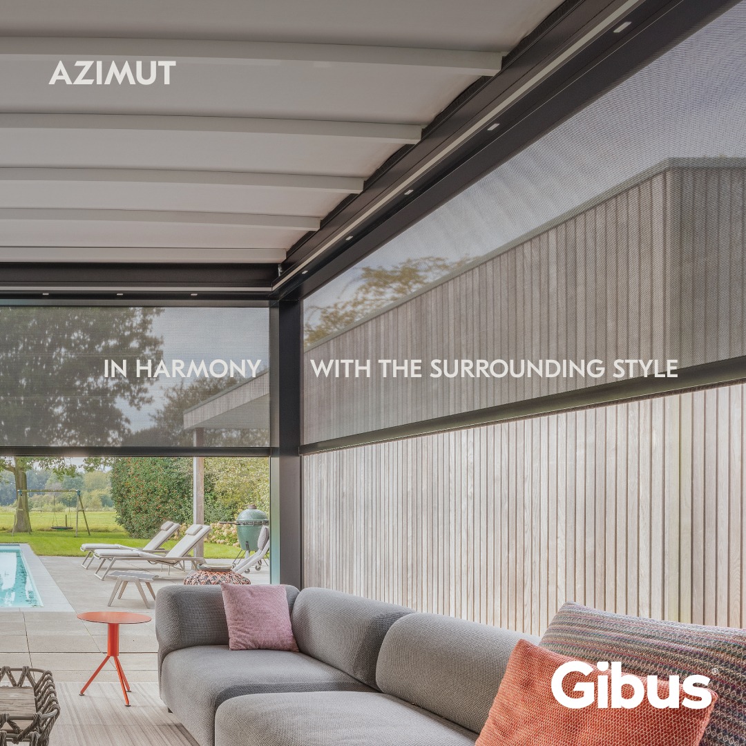 Gibus Azimut med integrerede zipscreens Integreret ZIP-screen i Azimut pergola