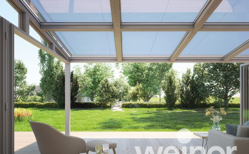 Terrasseoverdækning med Weinor WGM Top tagmarkise og udspændt dug over glastaget