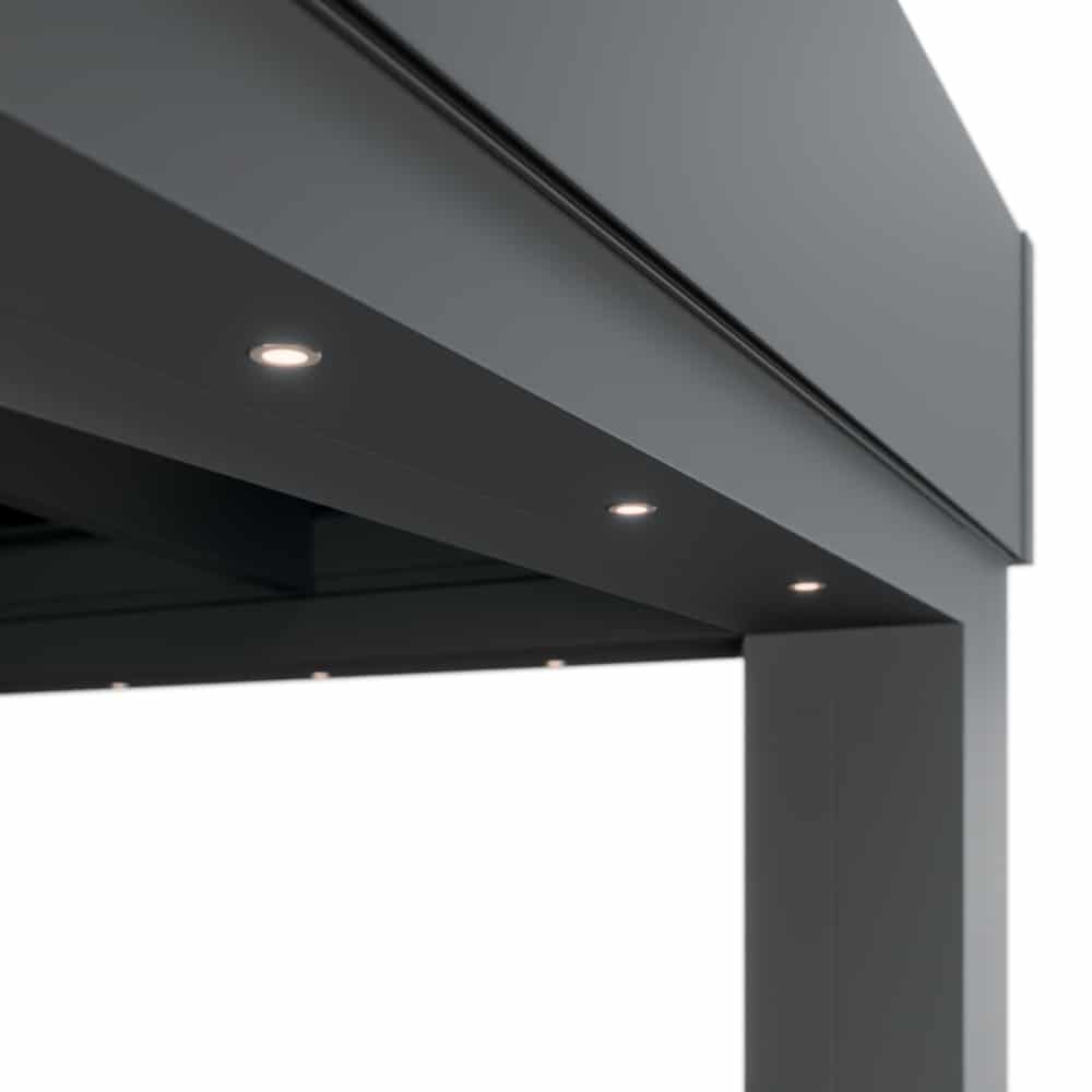 Nærbillede af integrerede LED-spots under rammen på SUNFLEX SF300